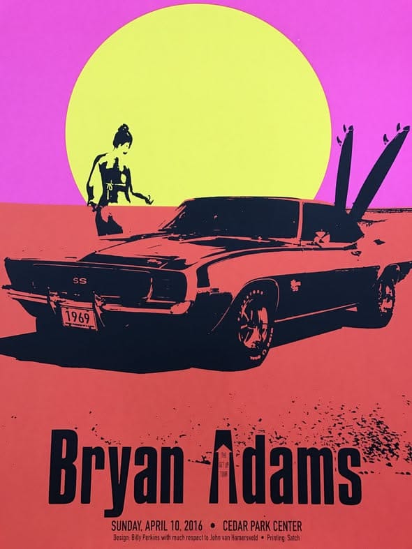 BRYAN ADAMS - 2016 BILLY PERKINS POSTER CEDAR PARK TEXAS