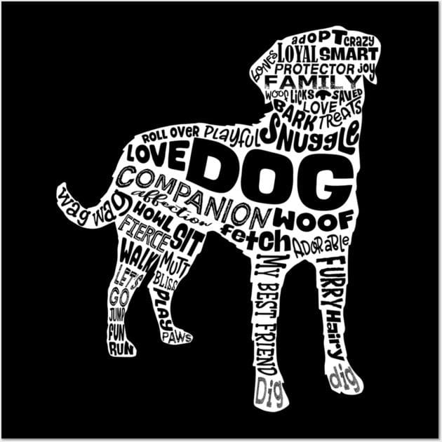 Dog Silhouette Word Cloud (White) Poster