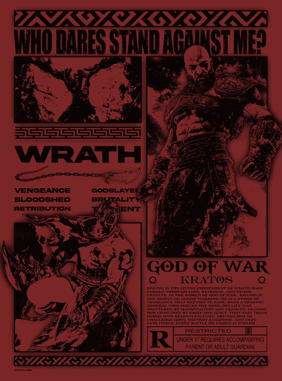 Kratos Wrath Poster Design | Red Brutalism poster design | God of War Graphic Design