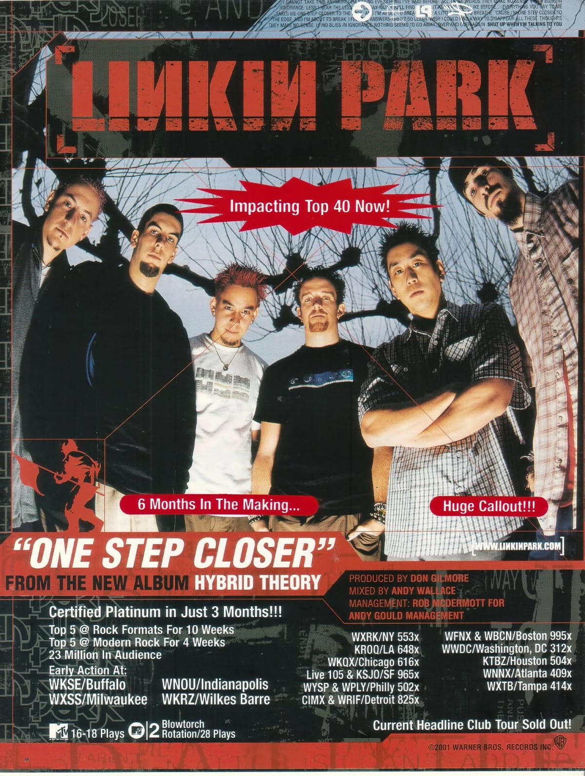 Linkin Park 2001 Ad- One Step Closer Advertisement Wxrk Wysp Wwdc Ktnz Wnnx