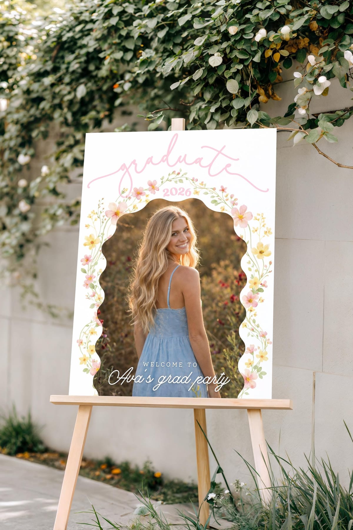 Graduation Welcome Sign Template, Wildflower Grad Party Sign, Photo Graduation Sign, Floral Welcome Poster, Canva Template G4