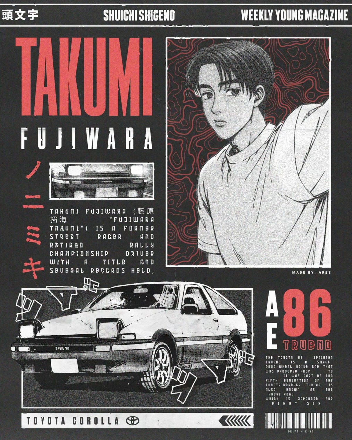 Takumi Fujiwara Brutalism Poster (Initial D)