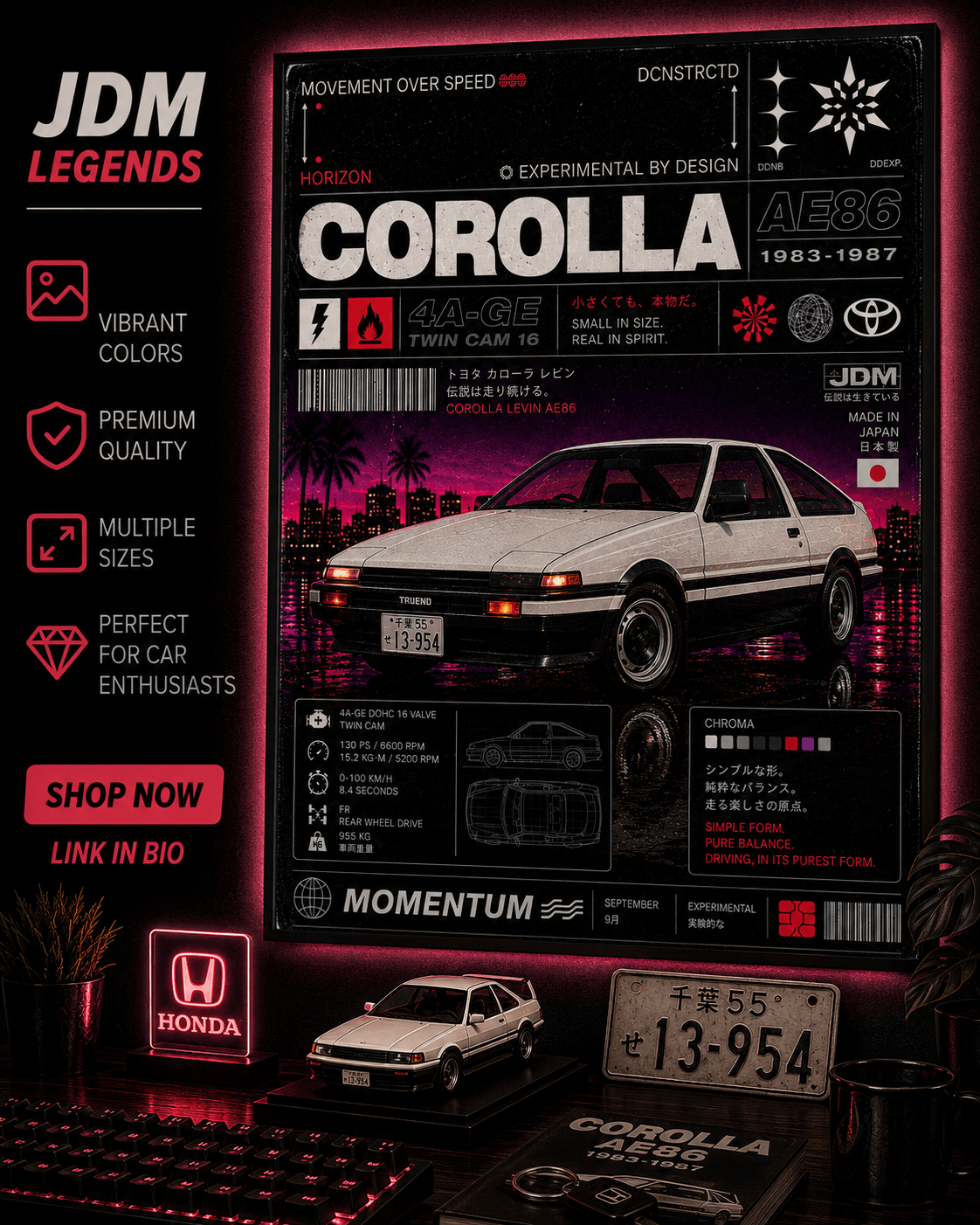 Toyota AE86 Trueno Poster Initial D Inspired Wall Art JDM Car Decor
