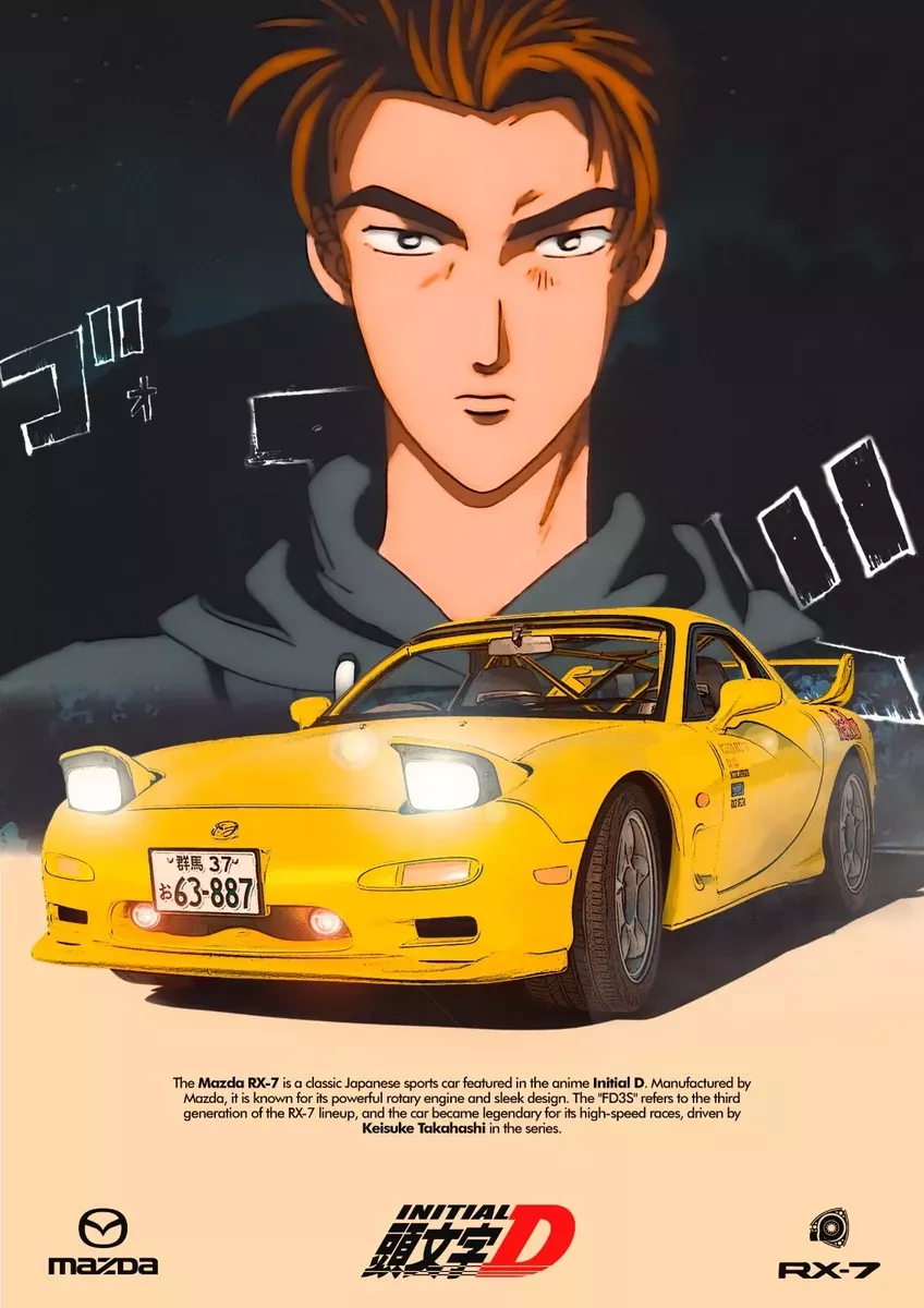 Initial D - Keisuke Takahashi FD3S RX-7 REDSUNS A1/A2/A3 Canvas Framed | eBay