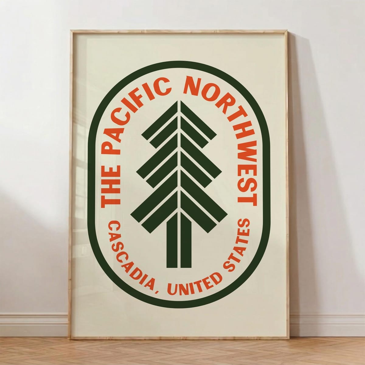 Pacific Northwest Retro Pine Poster | PNW Cascadia Mid Century Home Decor Gift