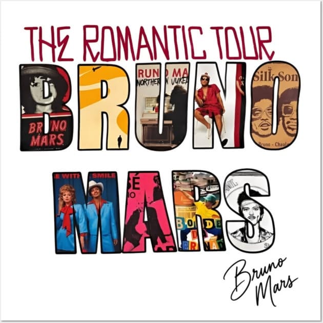 Bruno Mars The Romantic Tour Photo Collage Typo Poster