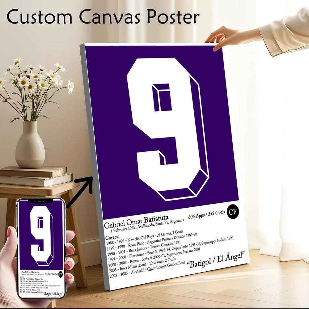 Batistuta Printed Canvas Poster Custom Pictures Wall Art Canvas Painting for Gaming Room Decoration