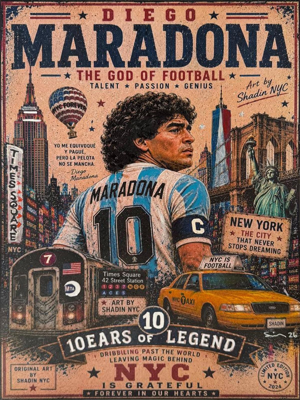 Diego Maradona NYC Vintage Poster | Football Legend Soccer Artwork (Digital Download)