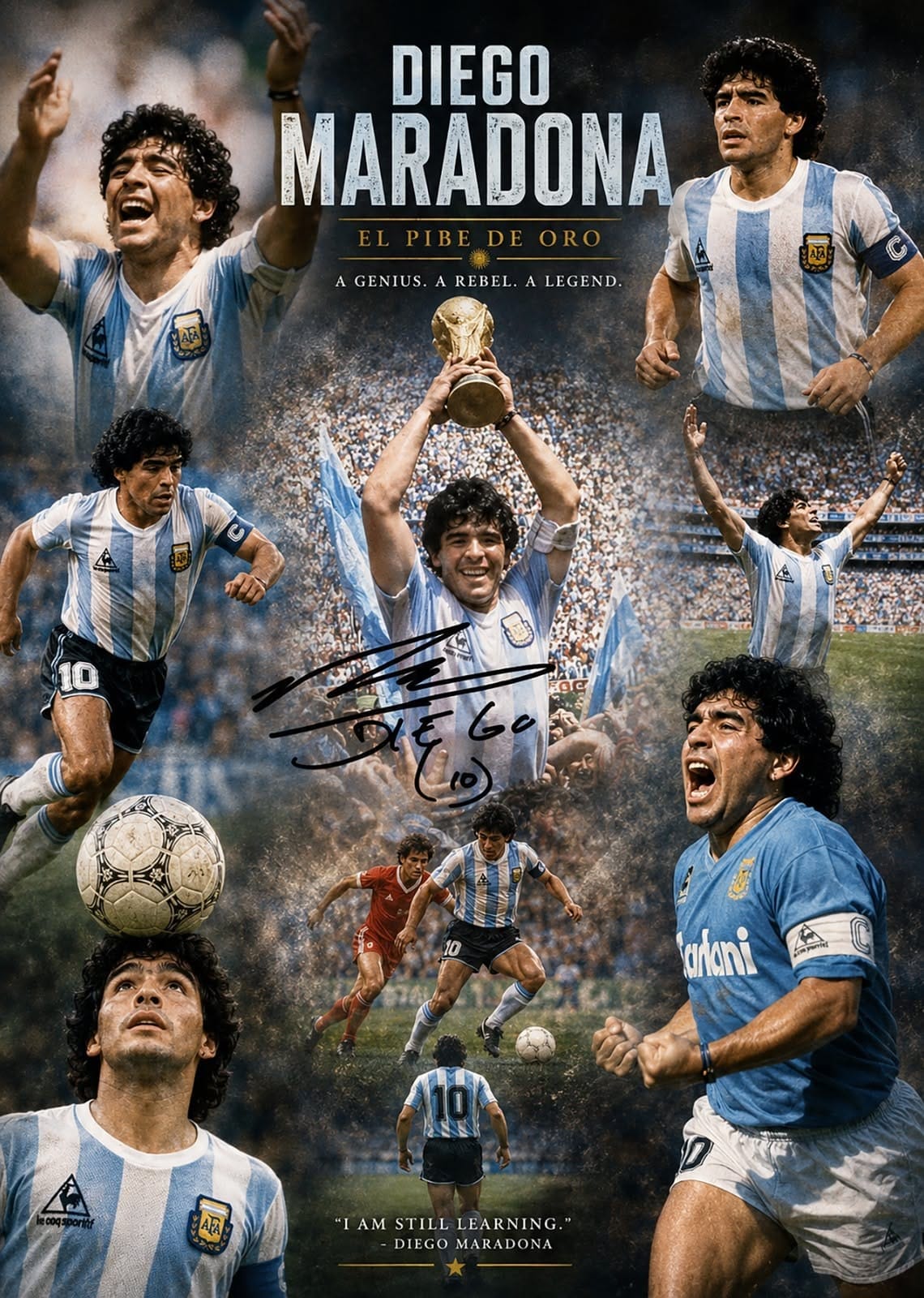 Argentina Legend Diego Maradona Montage Signed Pre-print A4 Photo