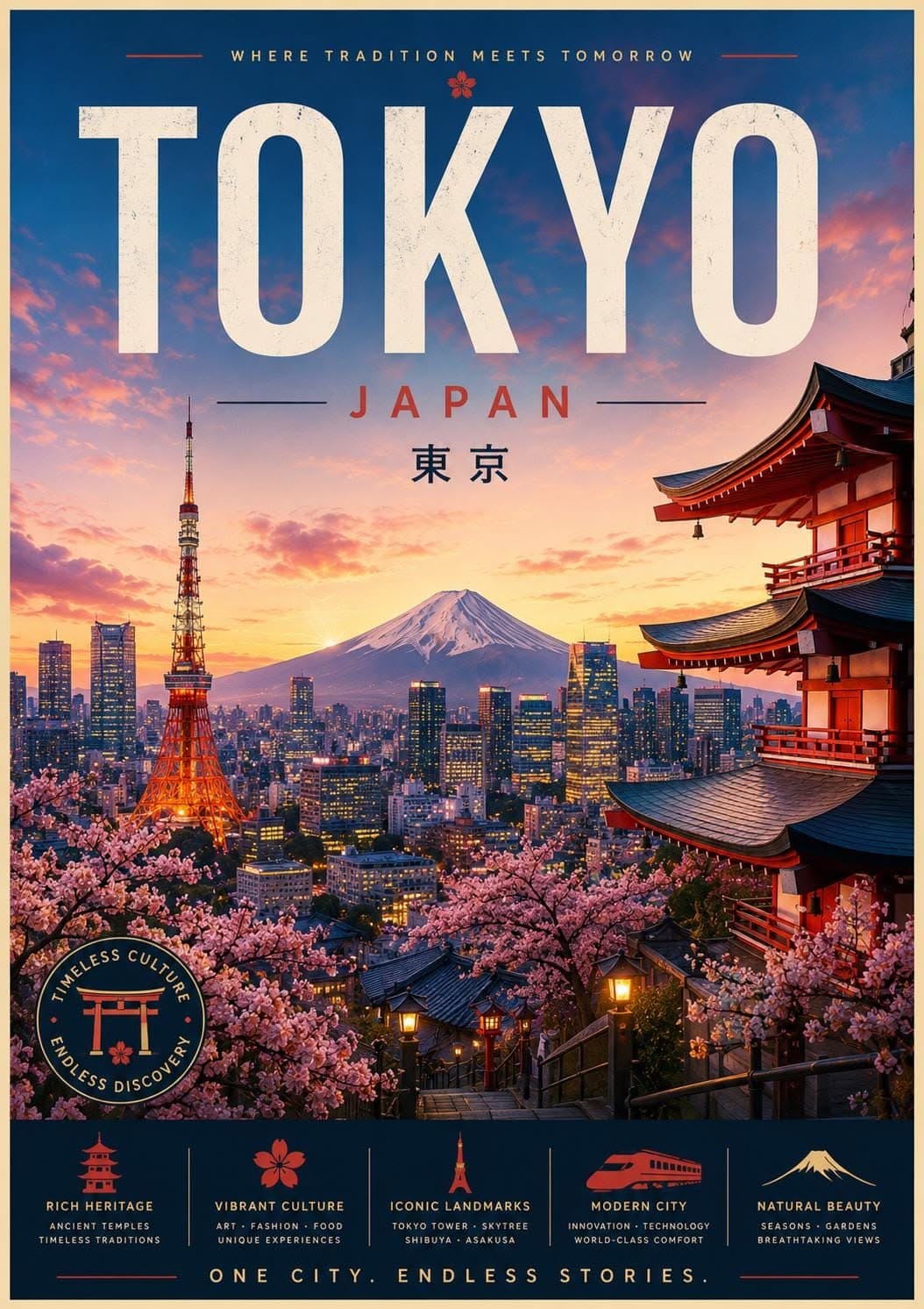 Tokyo Travel Poster Printable Wall Art, Japanese City, Digital Download