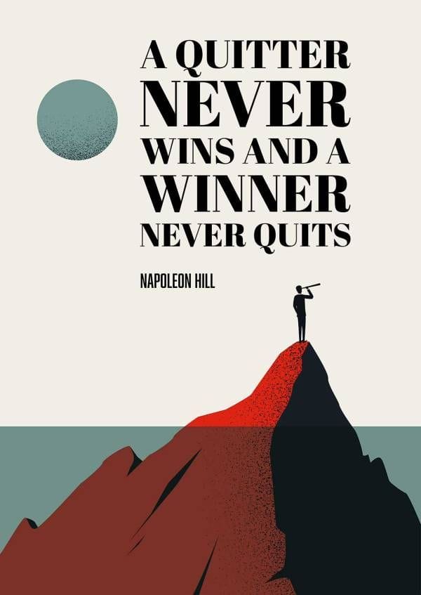 A Quitter Never Wins Napoleon Hill Poster: Minimalist Mountain Art