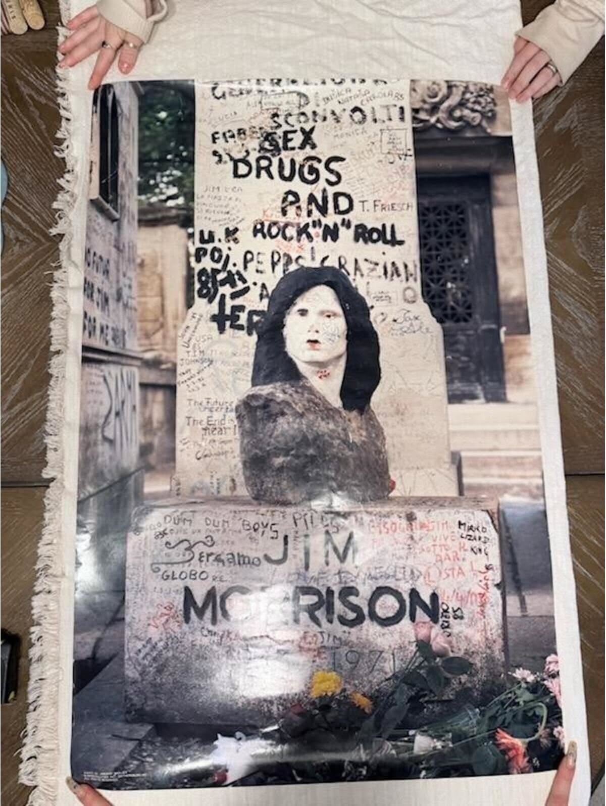 Vintage Jim Morrison Poster The Doors Grave Paris Pere Lachaise 1970s Rock Music | Color: Gold/Red/Tan | Size: One Size
