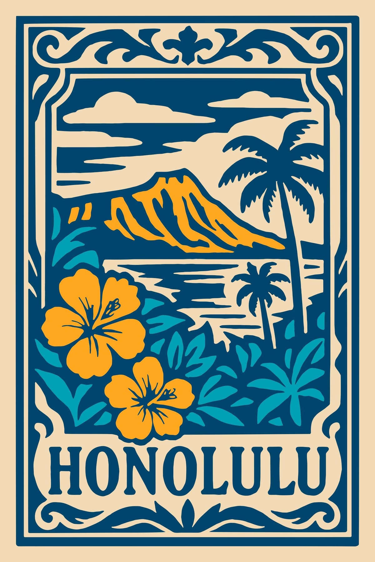 Vintage Honolulu Travel Poster: Retro Tropical Island Wall Art - Etsy