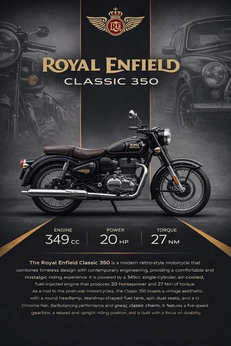 📌⚡ Royal Enfield Classic 350 Poster 🏍️⚫🟤 | Retro Cruiser Icon Black Aesthetic Wallpaper 🌟💥