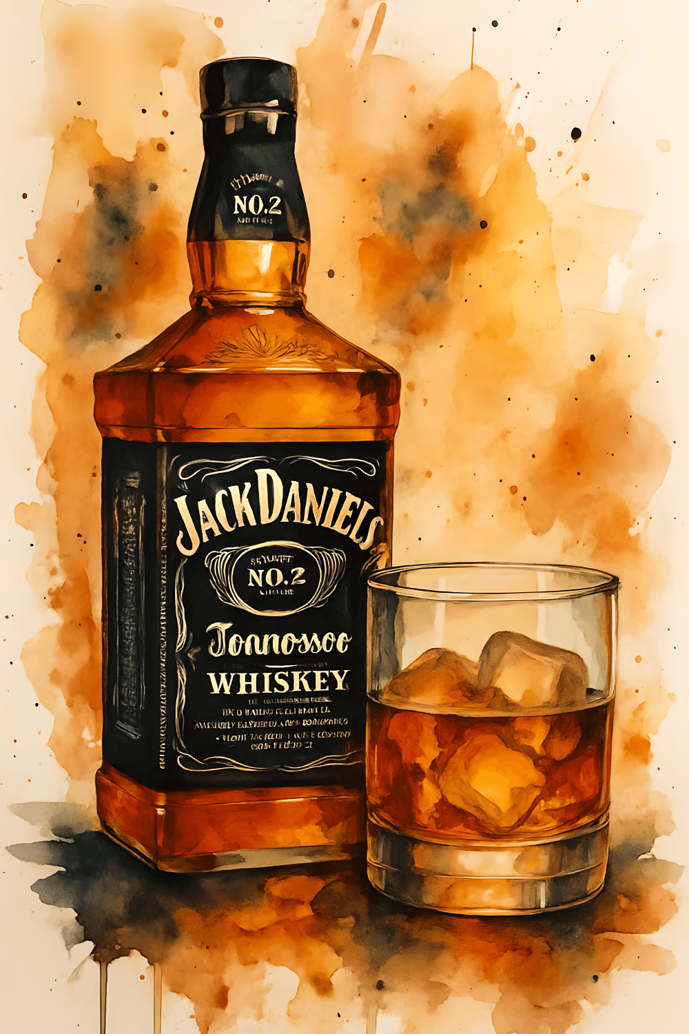 Jack Daniel's Watercolor Print – Vintage Whiskey Poster