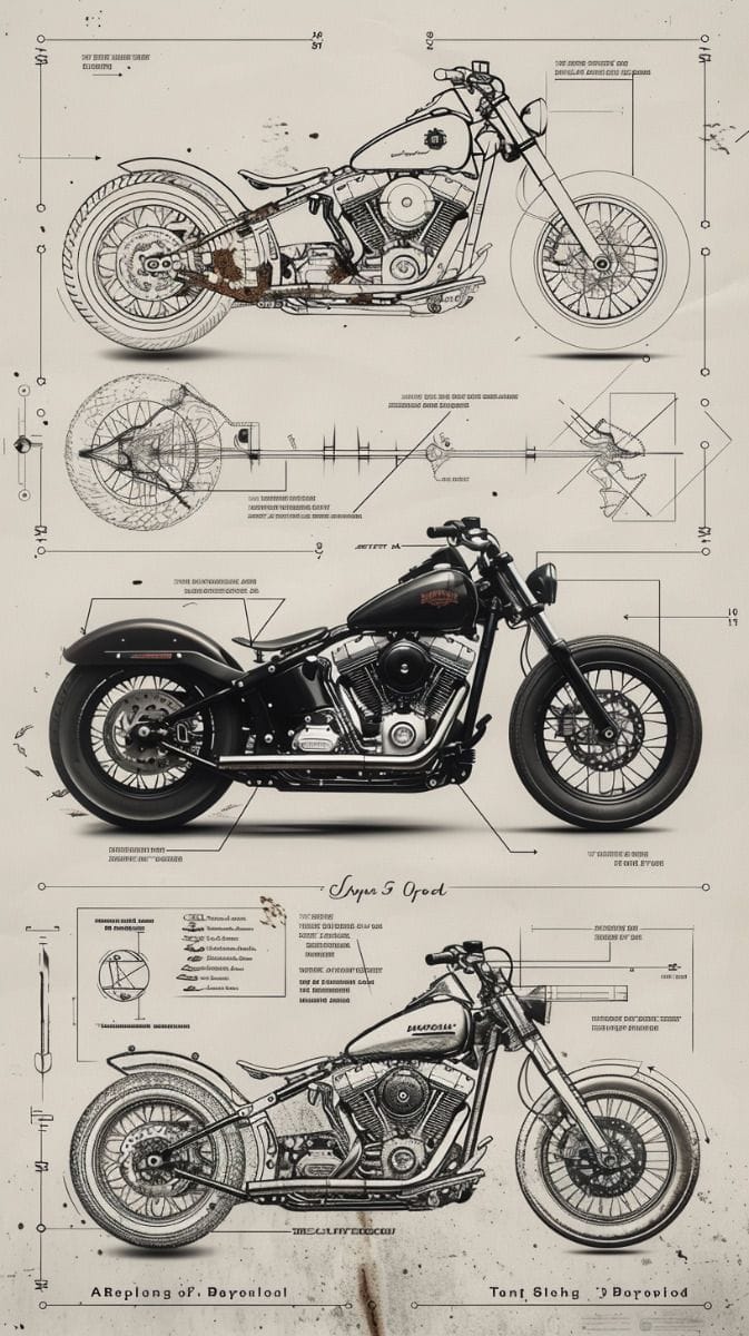 Poster diagram of a motorcycle harley davidson