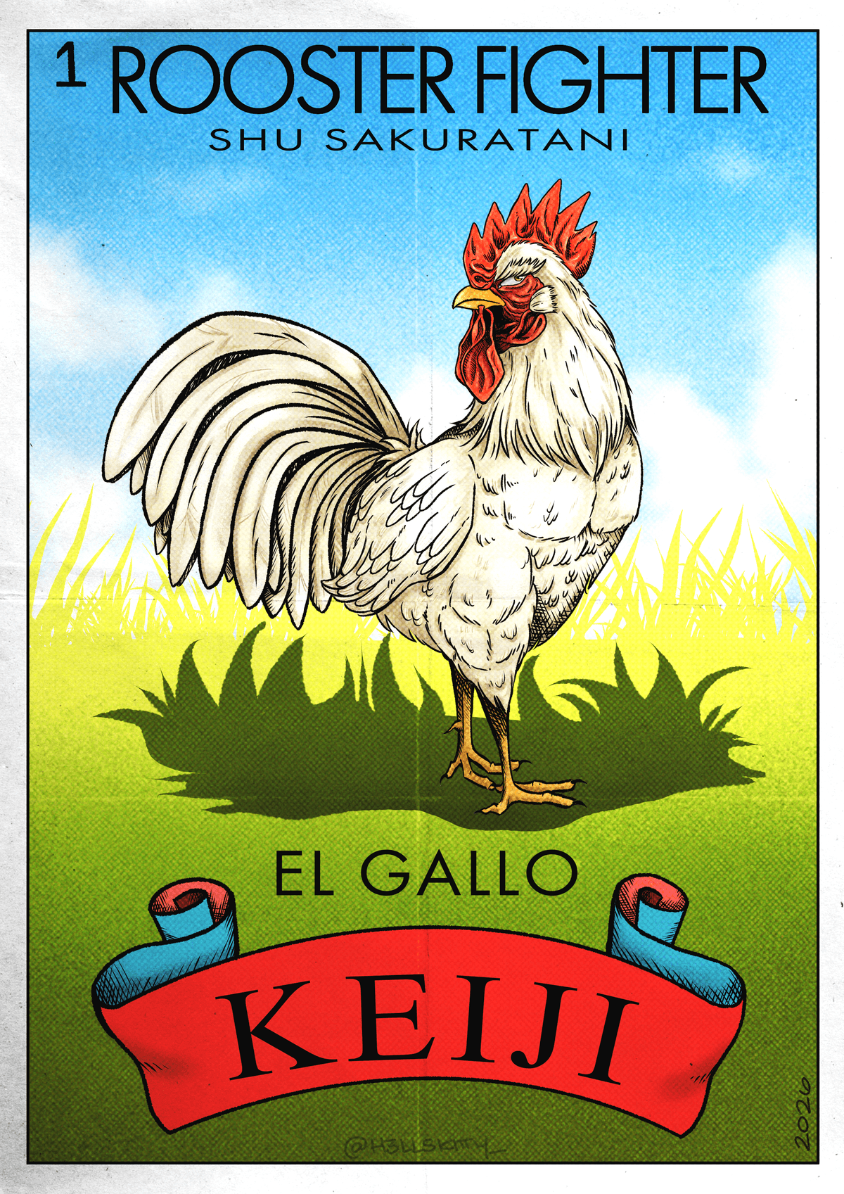 Rooster Fighter Lotería Art by @h3llskitty_ on Twitter !!