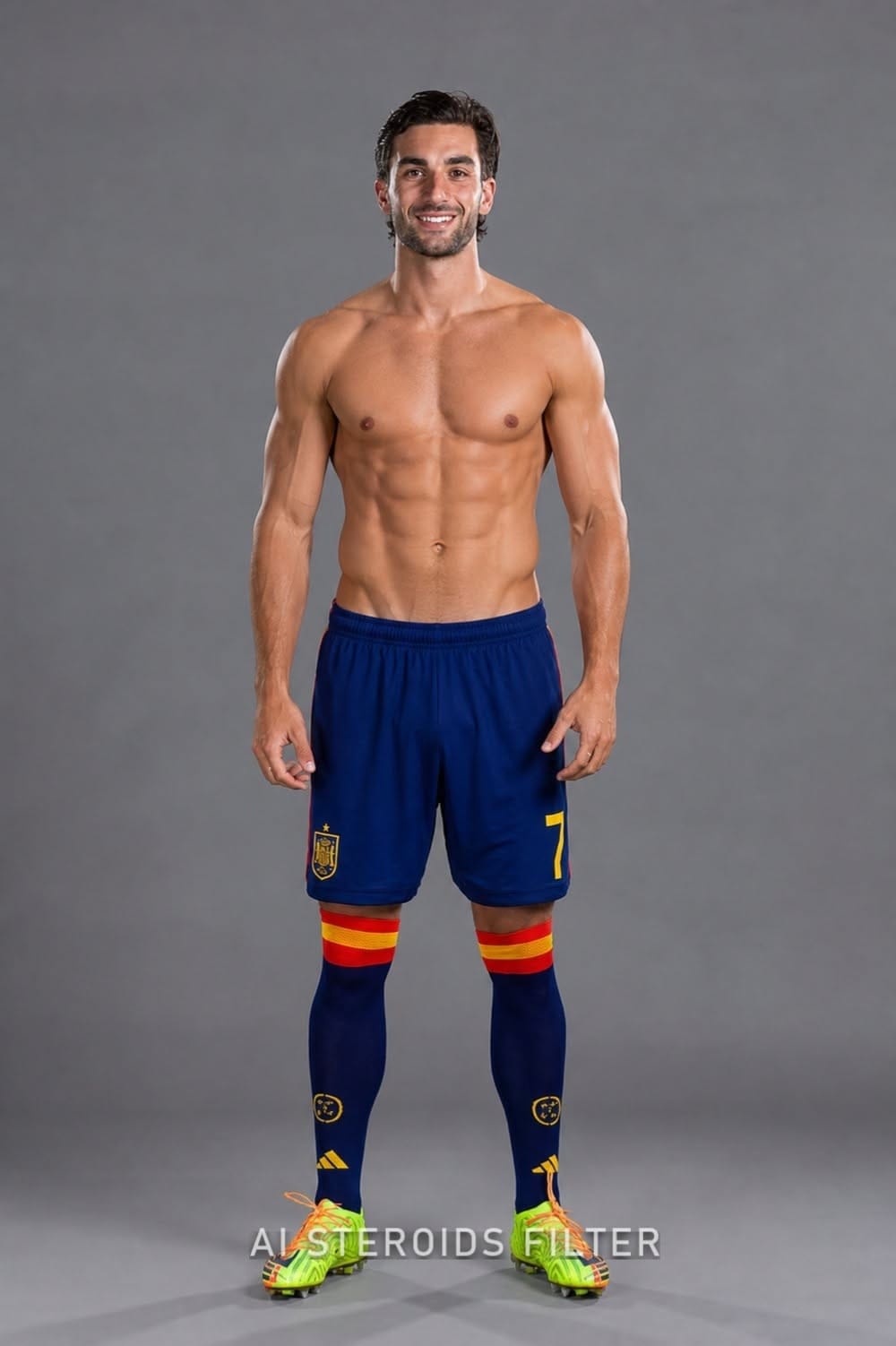 Ferran Torres Standing Frontal Portrait Showcasing Lean Abs