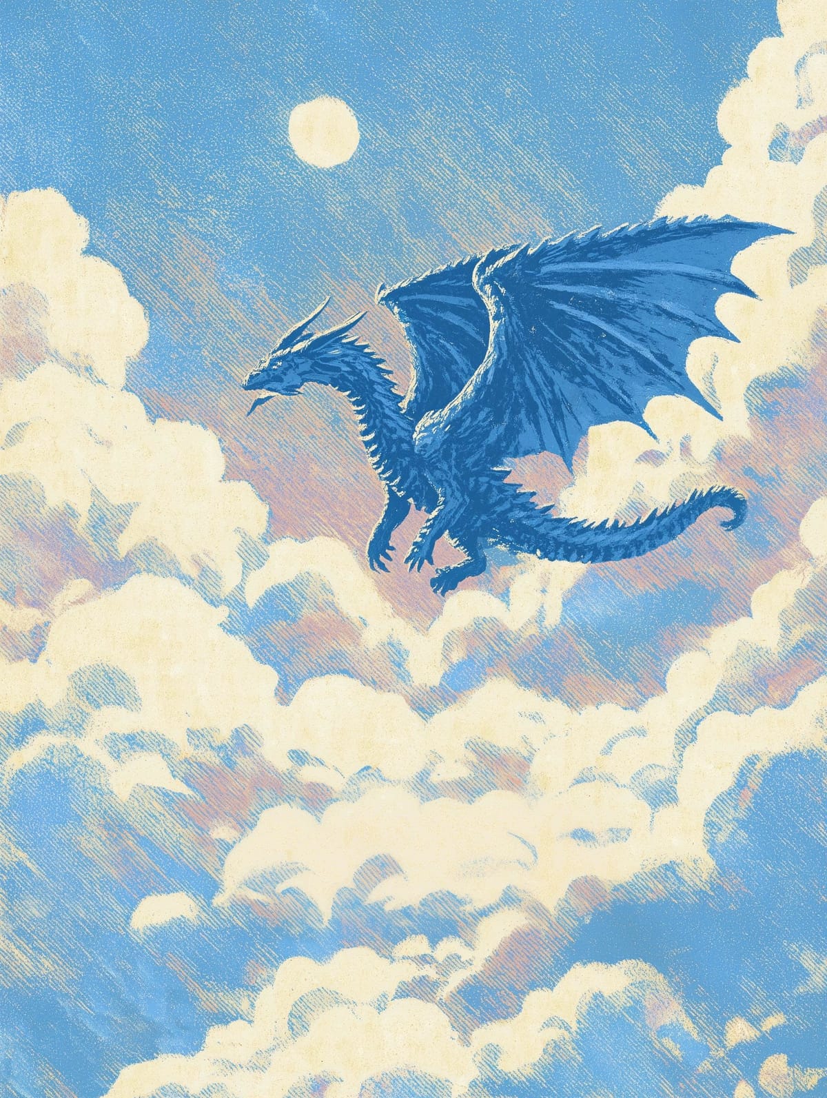 Blue Dragon Soaring Through Clouds Poster