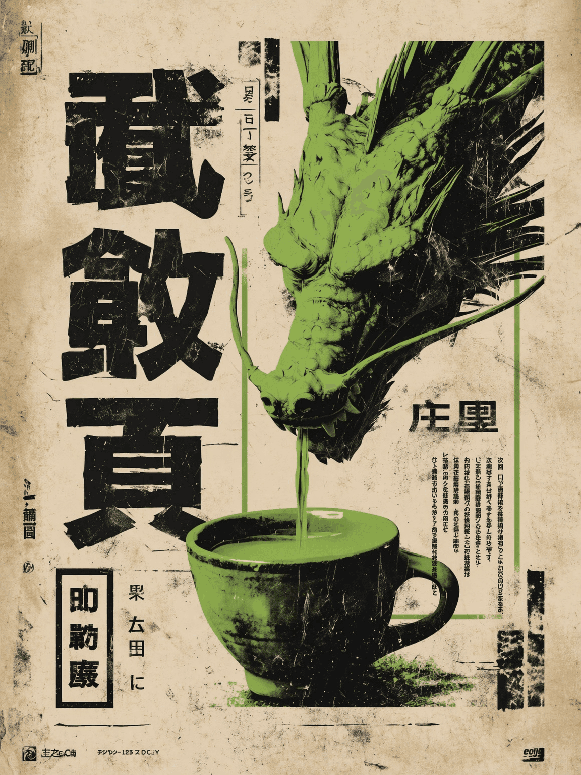 Lámina decorativa japonesa de café Green Dragon