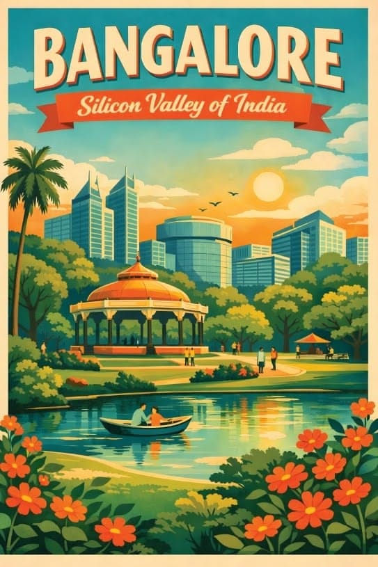 Bangalore India Poster Printable Wall Art | Vintage Garden City Print Instant Download