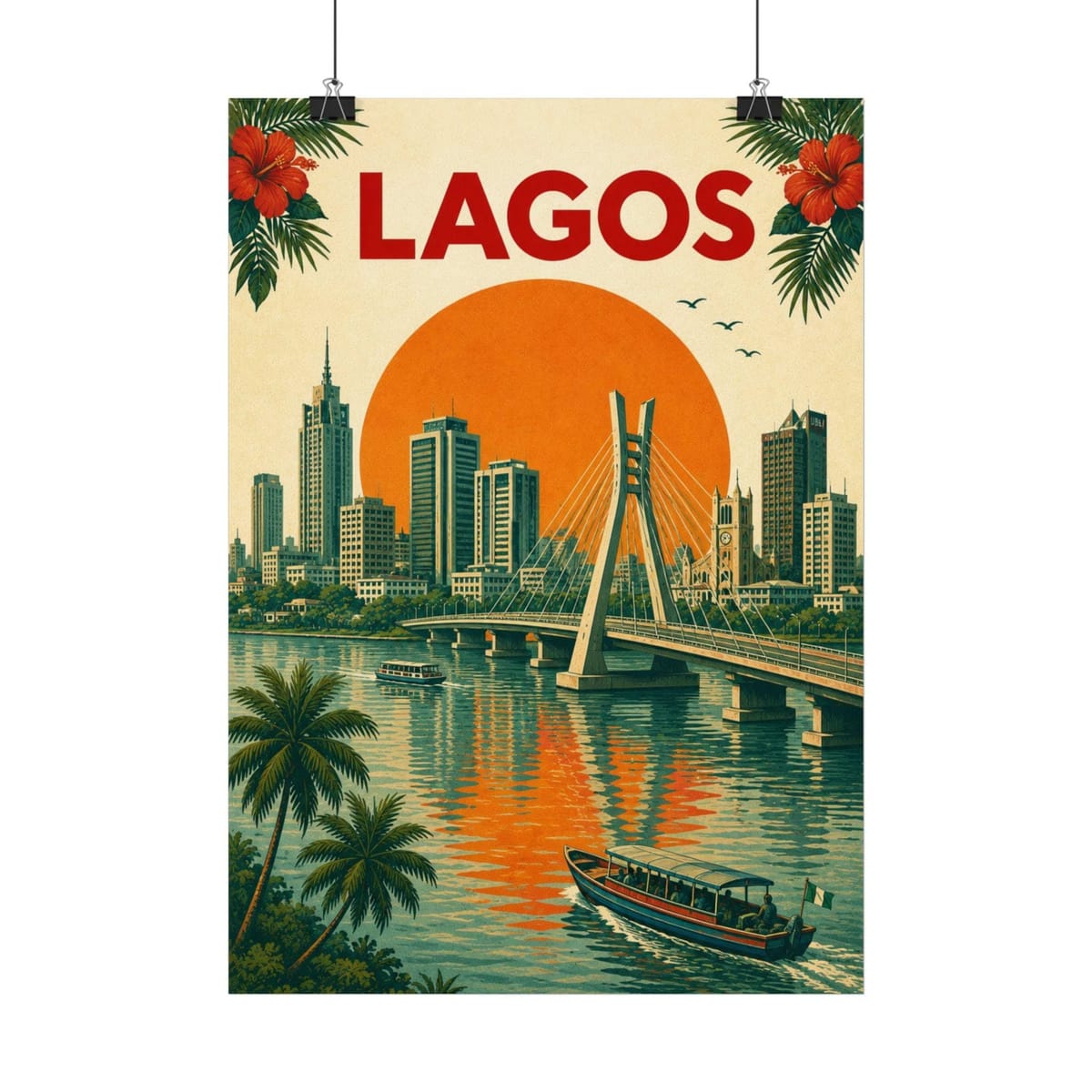 Lagos Retro Skyline poster | Vintage city travel print