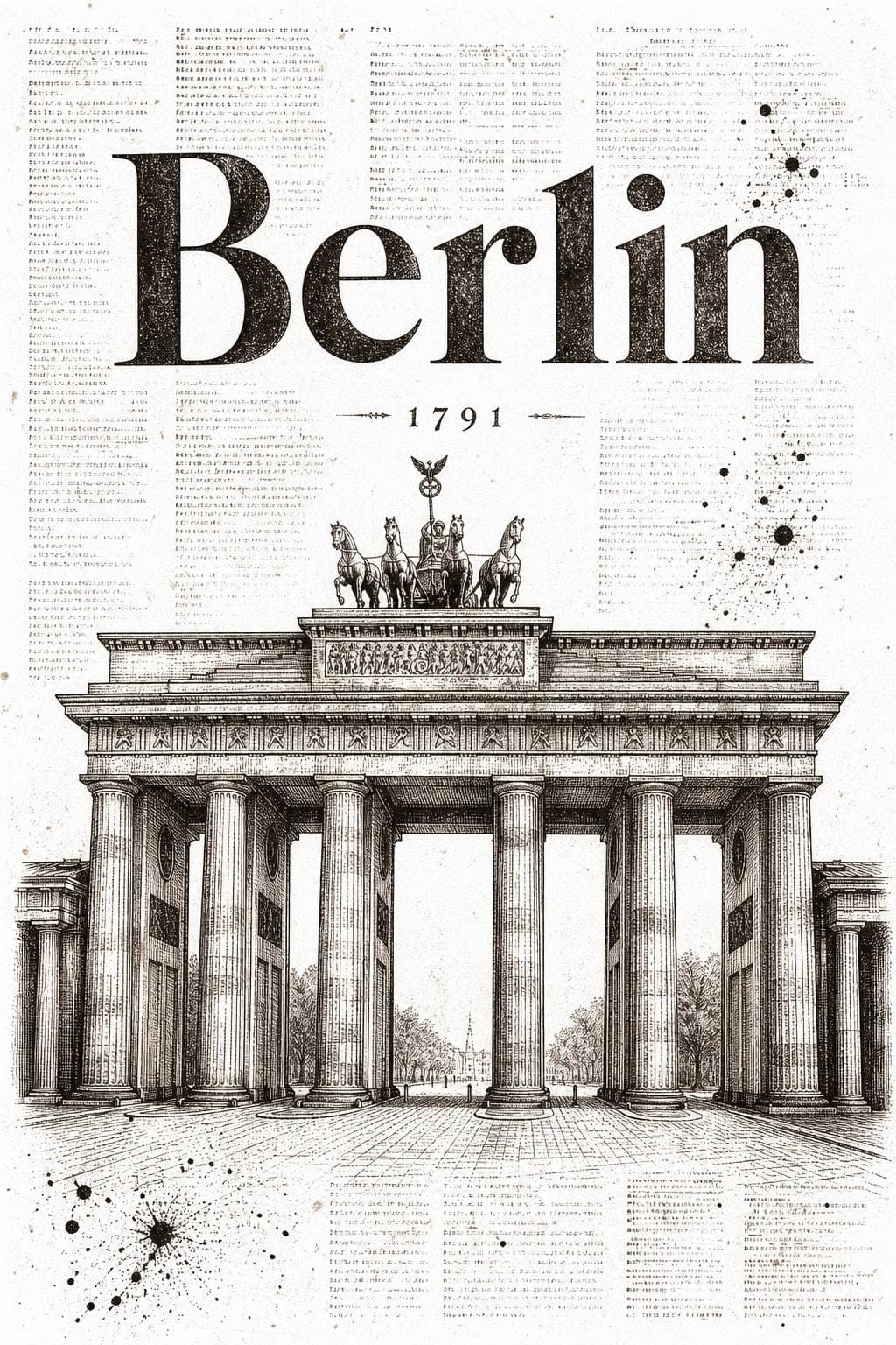 Berlin Travel Poster | Brandenburg Gate Vintage Print | Architectural Ink Sketch | Berlin Wall Art