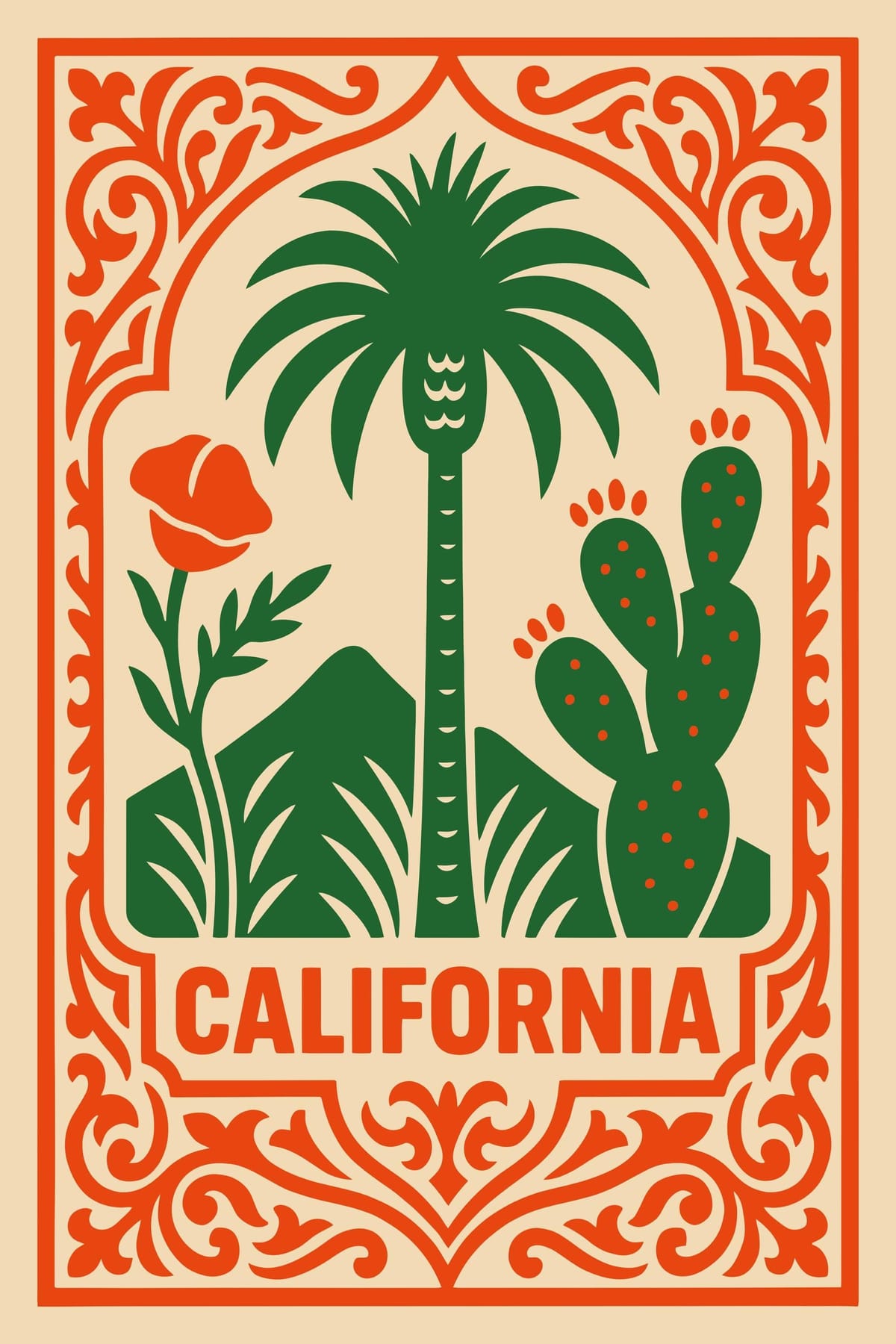 California Travel Poster, Vintage Style Palm Tree Wall Art Print - Etsy