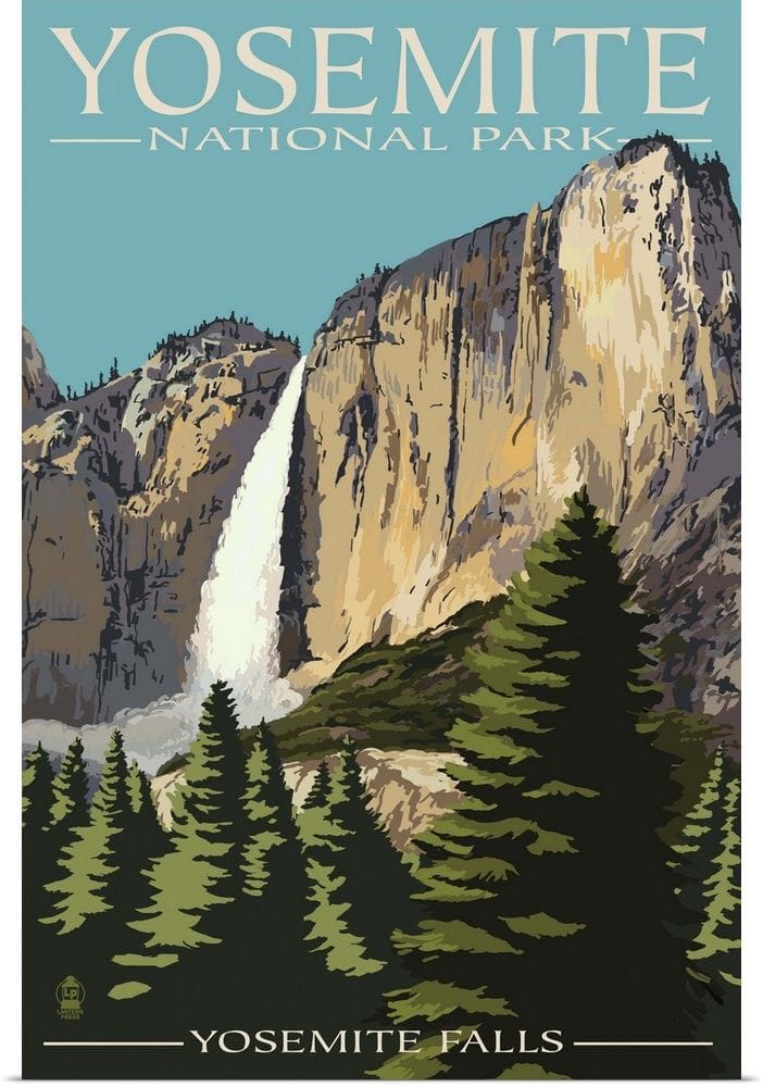 Yosemite Falls - Yosemite National Park, California: Retro Travel Poster
