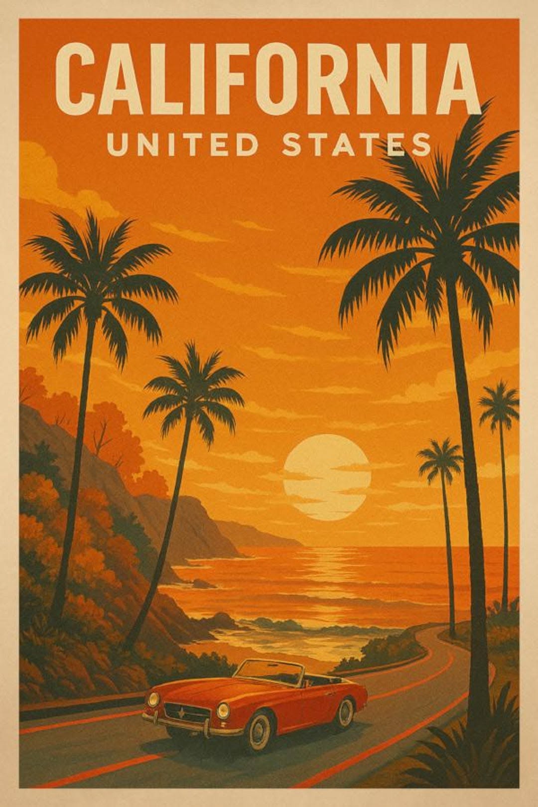 CALIFORNIA State Vintage Travel Wall Art, USA Landscape Retro Poster/canvas Home Decor Gift, Retro Sunset Print Home Decor - Etsy