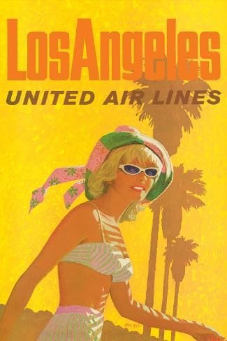 Art Print: Los Angeles, California - United Air Lines - Vintage Airline Travel Poster, 1960s by Stan Galli : 18x12in