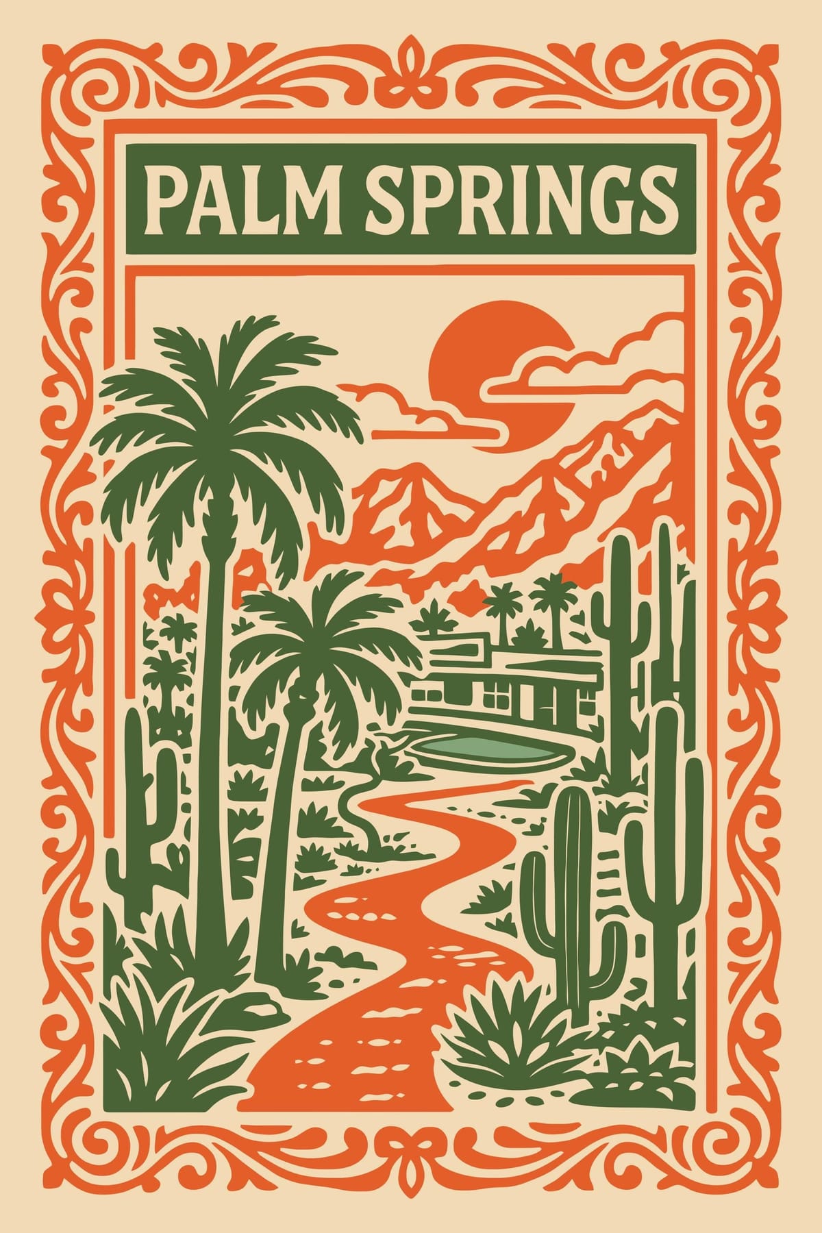 Palm Springs Retro Travel Poster | Mid Century Modern Desert Wall Art Print | California Vintage Decor - Etsy