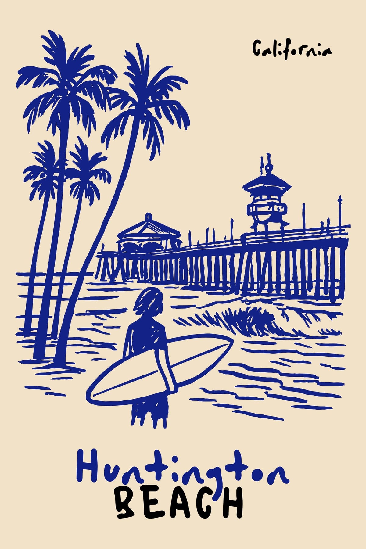 Huntington Beach California Surf Poster | Coastal Pier Wall Art - Etsy