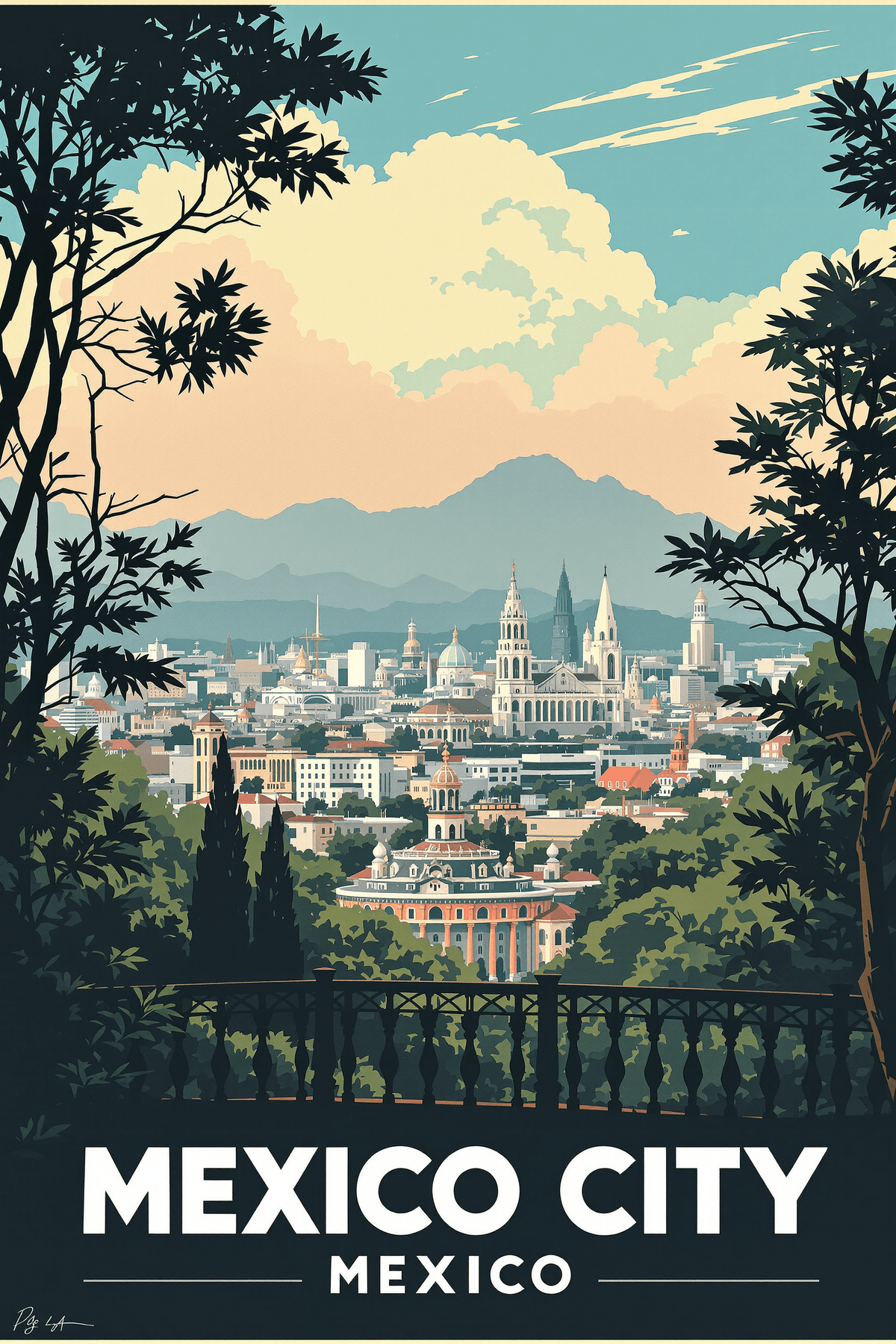 Mexico City Poster | Vintage Travel Wall Art Print | Retro Travel Gift | Mid-Century Art | Iconic La
