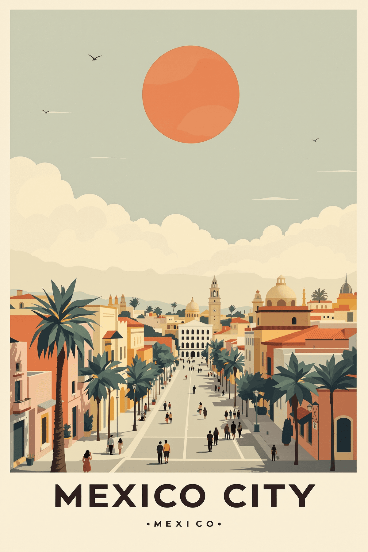 Mexico City Poster | Vintage Travel Wall Art Print | Retro Travel Gift | Mid-Century Art | Old Town