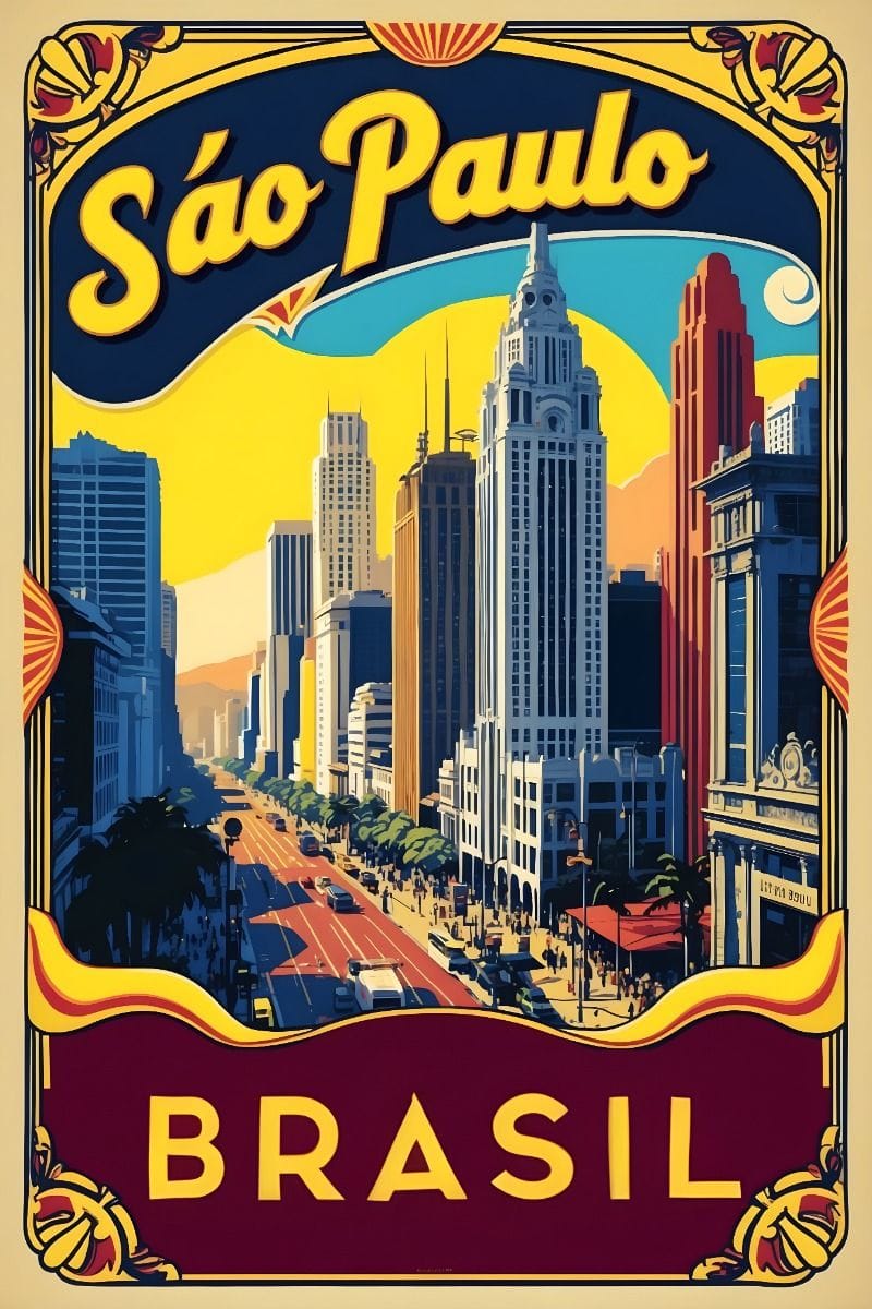 Sao Paulo Brazil Vintage Travel Tourism Poster
