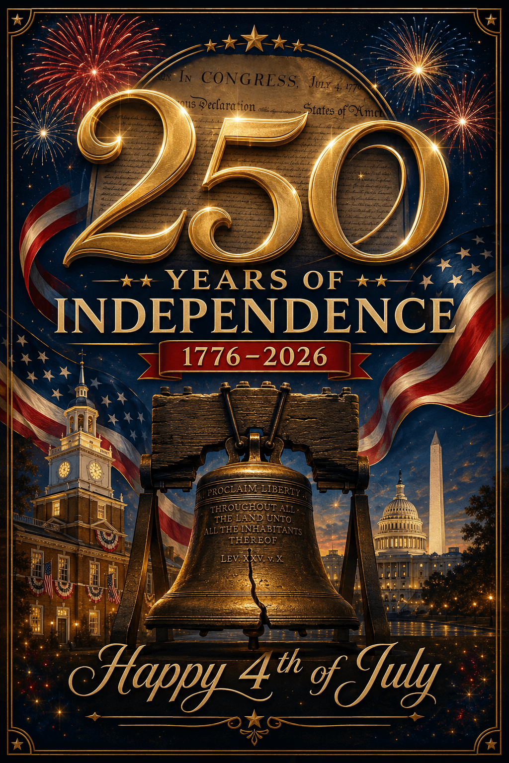 250 Years of Independence Poster, USA 1776-2026 Printable Wall Art, 4th of July Patriotic Decor