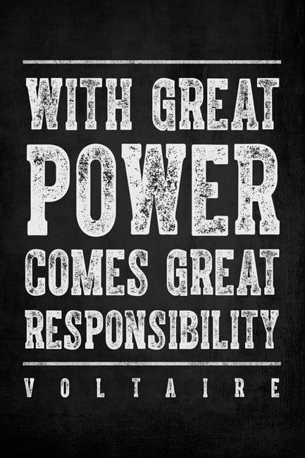 With Great Power Comes Great Responsibility (Voltaire Quote), motivational poster print