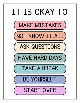 It is Okay Poster | Growth Mindset Classroom Decor Mindfulness Calm Down Corner