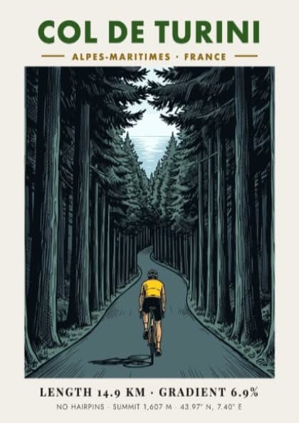 Col De Turini Cycling Climb - France Sport Poster - 30x40in | 75x100cm