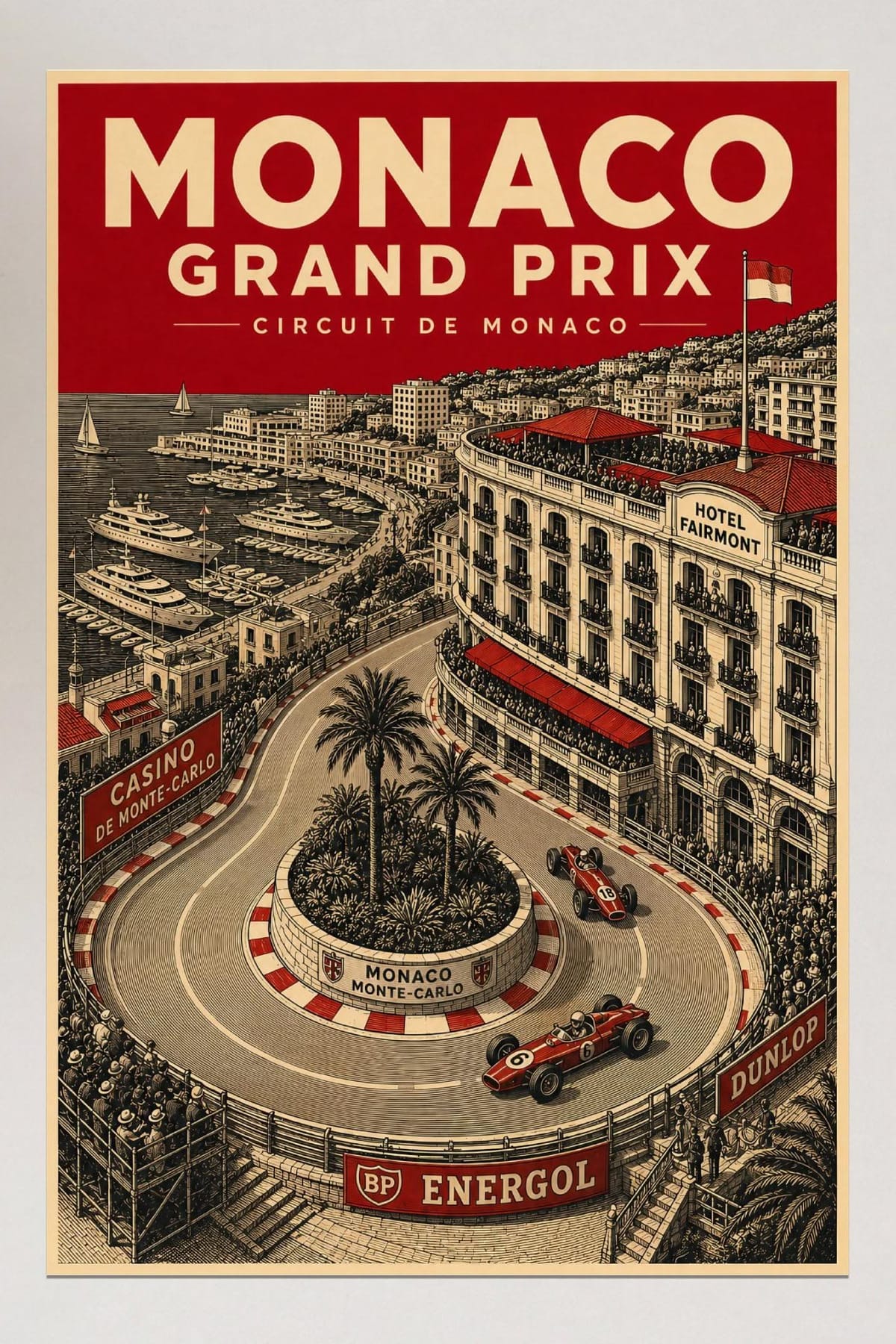 Vintage Monaco Grand Prix Wall Art, F1 Circuit Decor