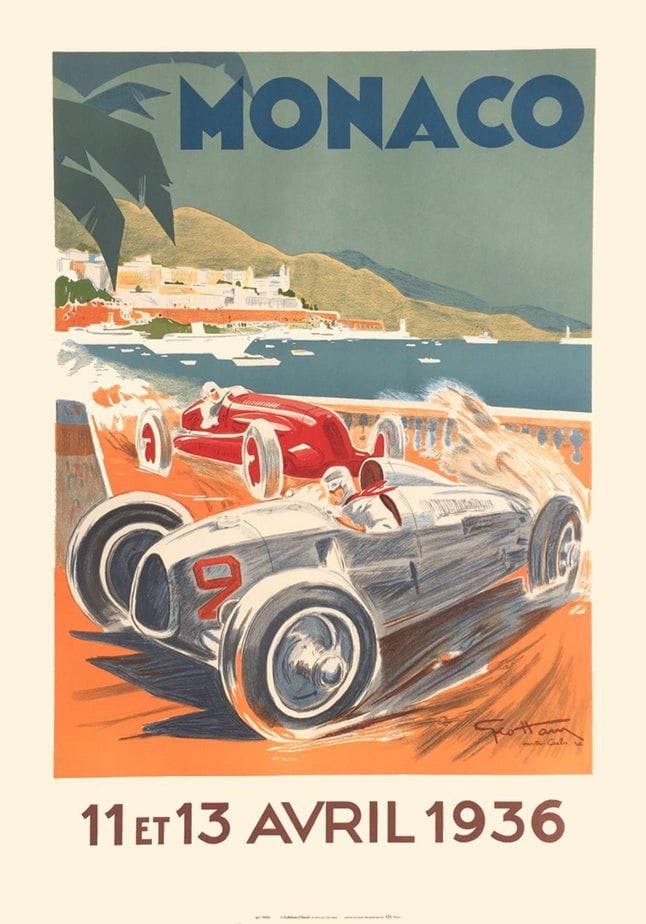 1990s After Géo Ham Grand Prix De Monaco 1936 Lithograph Poster