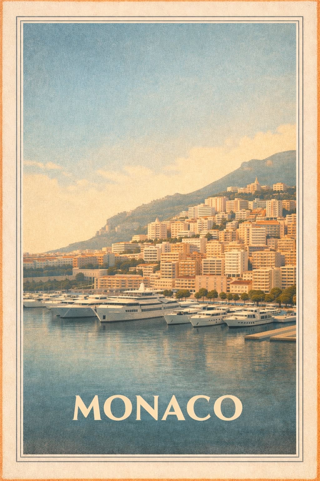 Monaco Harbor Vintage Travel Poster Printable Wall Art
