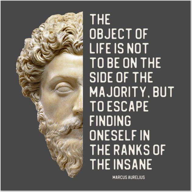 Marcus Aurelius Quote About The Majority And The Insane, Plus Statue Portrait Poster
