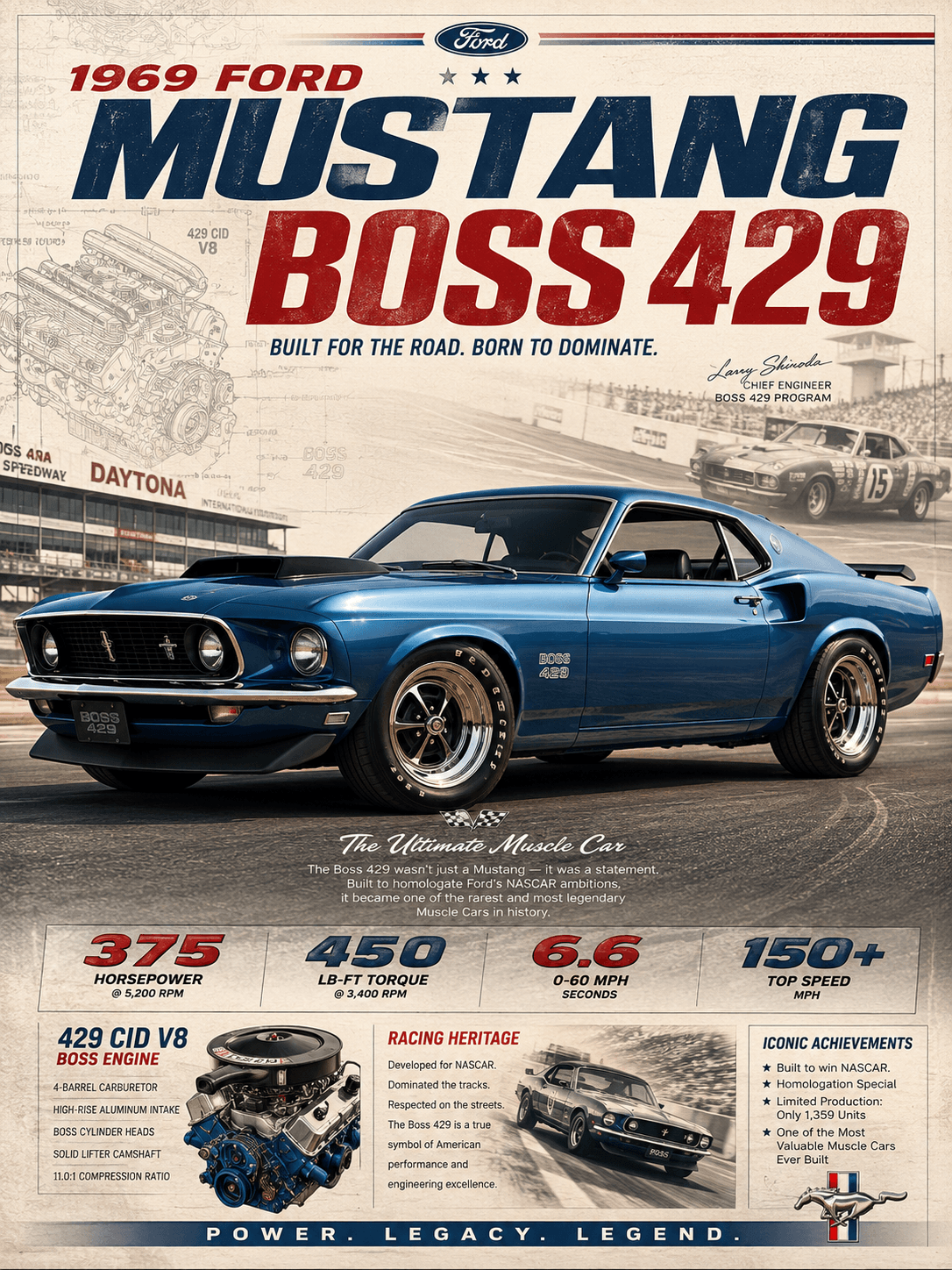 1969 Ford Mustang Boss 429 Model.The Ultimate Muscle Car 💪🚗