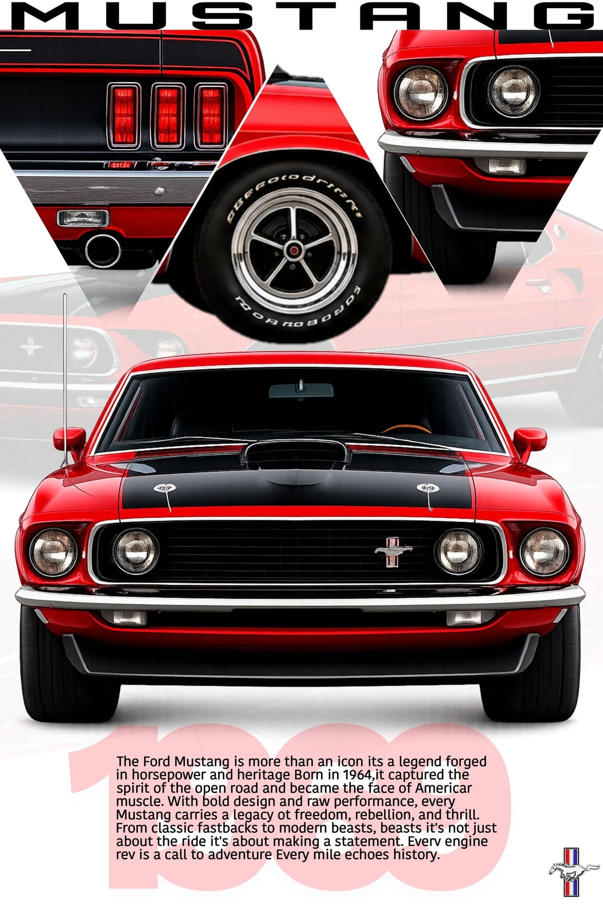 1969 Ford Mustang Muscle Car Poster | Classic American Legend