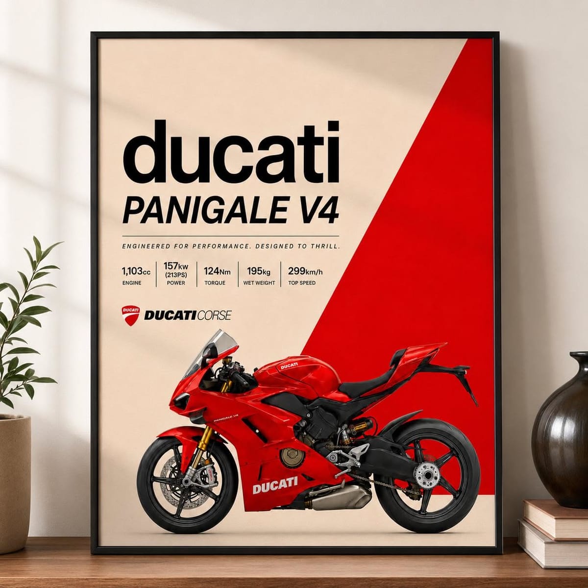 Ducati Panigale V4 Framed Poster | Ducati Panigale V4 Print | Motorcycle Wall Art | Ducati Bike Decor | Superbike Gift | Garage Wall Decor