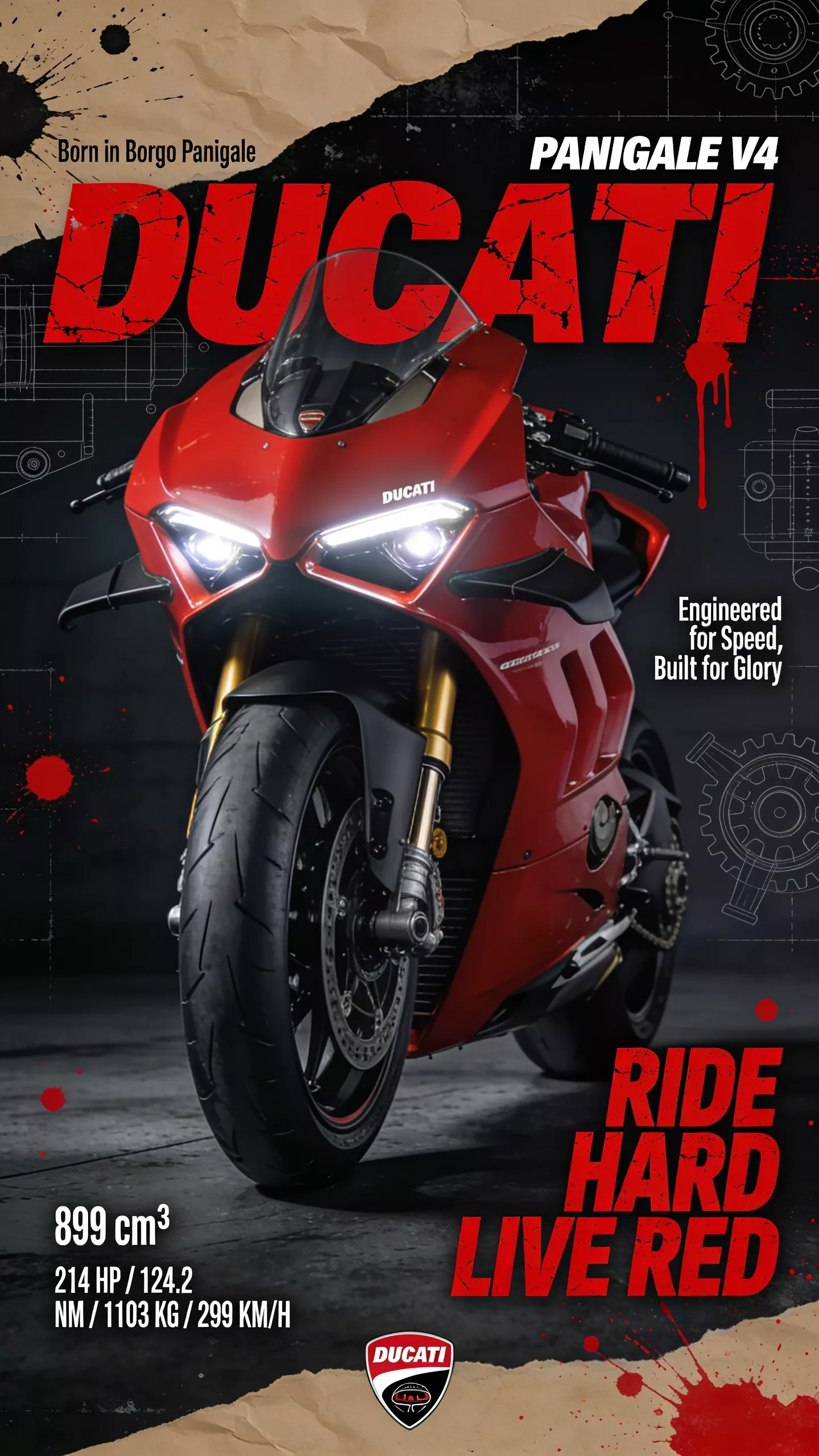 Ducati Panigale V4 Poster Wallpaper – Ride Hard Live Red | Superbike Art Print