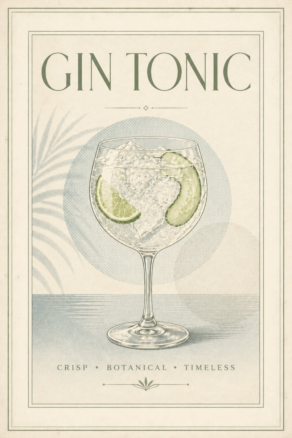 Vintage Gin and Tonic Poster for Home Bar and Kitchen Wall Decor