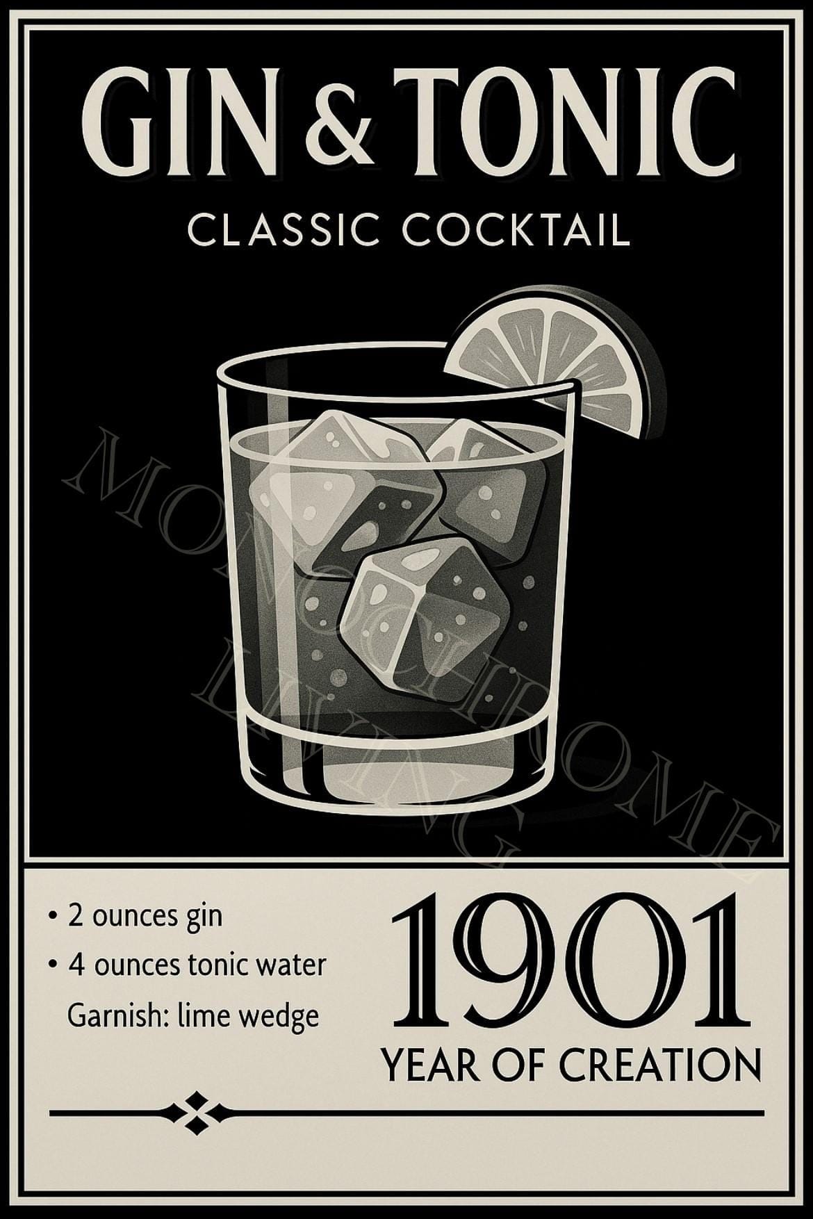 Gin and Tonic Cocktail Art Print | Vintage Bar Decor | Digital Download | Classic G&T Recipe Poster | Bar Wall Art - Cards and Gifts